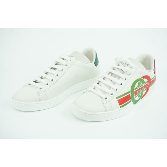 Gucci White Leather Ace Green Red GG Logo Low Top Sneakers SZ 34.5 Lace Up - Picture 3 of 12